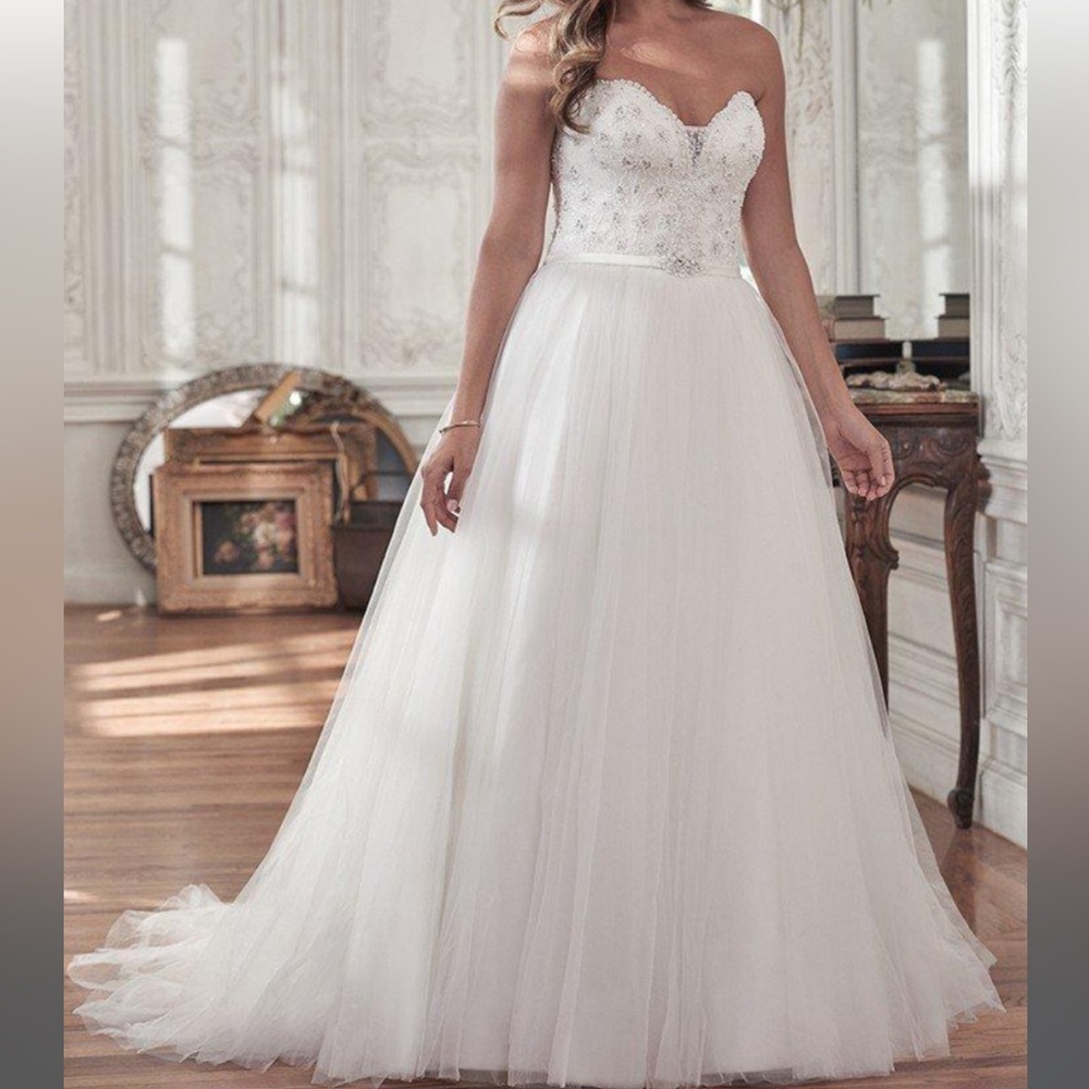 Maggie Sottero Sz 14 Enza Ivory Strapless Beaded Bridal Gown